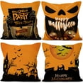 thumbnail image 6 of Halloween Decorations Throw Pillow Covers Set of 4 16x16 inch, Orange Pumpkin Moon Pillowcase Trick or Treat Cushion Couch Cover Ghost Short Plush Castle Farmhouse Fall Outdoor Cushion Cases, 6 of 6