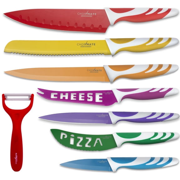 Chopmate Color Stainless Steel Anti-Bacterial Non-Stick Ceramic Coated 8 Piece Kitchen Knife Set