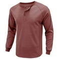 thumbnail image 5 of Tosmy Men's T-Shirts Men Spring Autumn Button Crew Neck Solid Color Button Long Sleeve Top Bottoming Shirt Mens Tee Shirt, 5 of 6