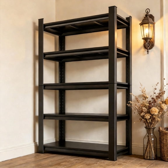 5-Tier Adjustable Storage Rack Metal Shelving 40" W x 72" H Black Shelving Unit 3000lb, Perfect for Kitchen Pantry Basement Storage Shelves, Garage Shelf