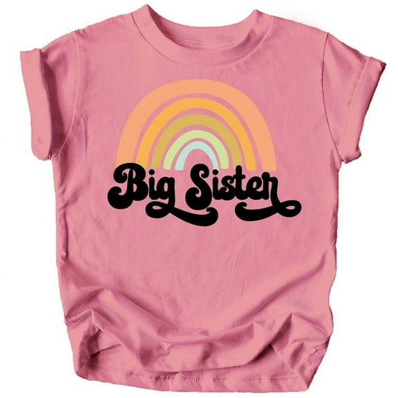 Retro Rainbow Big Sister Sibling Reveal Announcement Shirt for Baby and Toddler Girls Sibling Outfits Mauve Shirt