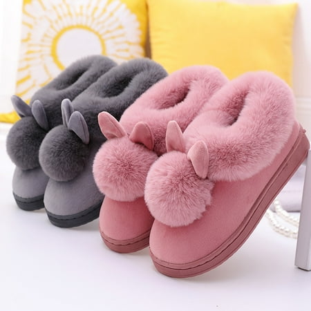 

Women s Fuzzy Slippers with Plush Rabbit Ladies Cozy Slip on Slippers with Warm Fleece Lined and Memory Foam Nonslip Rubber Sole for Indoor & Outdoor