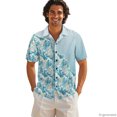 thumbnail image 6 of HELLHERO Breathable Men's Short Sleeve Button Down Shirt, Blue Tropical Leaf Print Durable Loose Fit Men's Summer Top for Beach Vacation Daily Leisure, 6 of 9