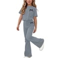 thumbnail image 2 of Amidoa Girls Summer 2 Piece Outfits Kids Print Short Sleeve and Pants Casual Clothing Sets Gray Size 13, 2 of 7
