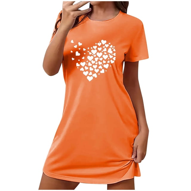 PEZHADA Chemises de Nuit pour Femmes Coton Doux Chemise de Nuit Courte Surdimensionnée pour Femmes Mode Imprimé Poitrine Robe de Nuit à Manches Courtes Chemises de Nuit à Manches Courtes pour Femmes Chemises à Manches Courtes pour Femmes