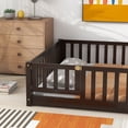 thumbnail image 4 of Full Size Floor Bed for Kids, Wood Platform Bed with Fence and Door, Montessori Bed Frame with Slats Support, Playhouse Bed with Door Design, for Toddler, Boys,Girls,No Box Spring Needed,Espresso, 4 of 9