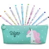YANSION Unicorn Pencil Case Cute Flamingo Pens Set 10Pcs Ballpoint Pens for Party Office School Gift Writing Office Supplies, Green
