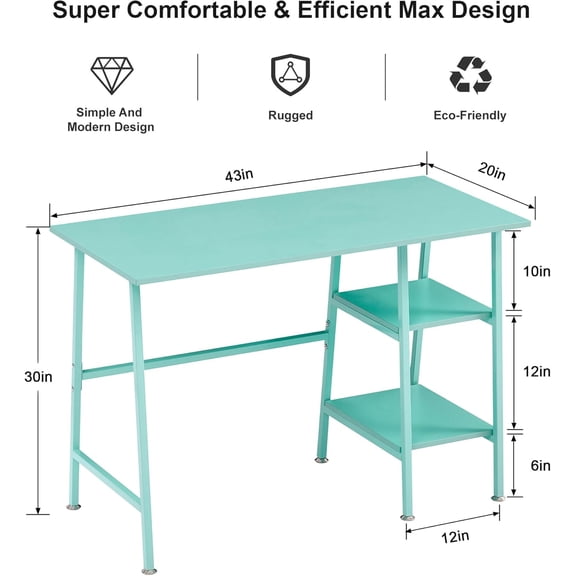 Blue Study Desk Work Office Table with Shelves Wooden Desk for Bedroom