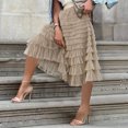thumbnail image 3 of on Clearance Womens Skirt Boho Elastic High Waist Ankle High Waisted A-Line Long Maxi Skirt Women Fashionable Solid Color Commuting Mesh Cake Skirt Ndbuld,Khaki,L, 3 of 7