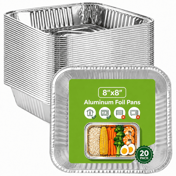 HUEPORIS Aluminum Pans, Square Disposable Aluminum Foil Pans 8x8", 20 Count, Tin Foil Pans & Square Cake Pan for Baking, Roasting, Meal Prep