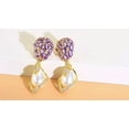 thumbnail image 2 of Luxury Fashion Yellow Gold Plated CZ Purple Women Long Dangle Drop Pearl Earring, 2 of 8