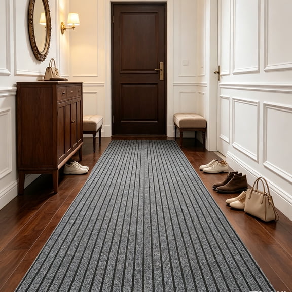 Petoto 3 x 10 ft Commercial Carpet, Non-Slip Runner Rug with Rubber Backing, Indoor Outdoor Entrance Doormat for Kitchen Hallway Laundry Room, Gray