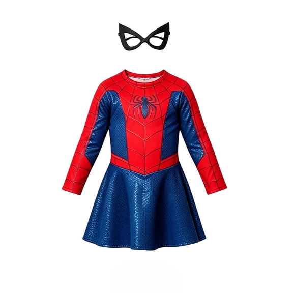 Spider Long Sleeve Dress with Mask Cosplay Costume, Long Sleeve Dress Halloween Outfit for Anime Birthday Party Events