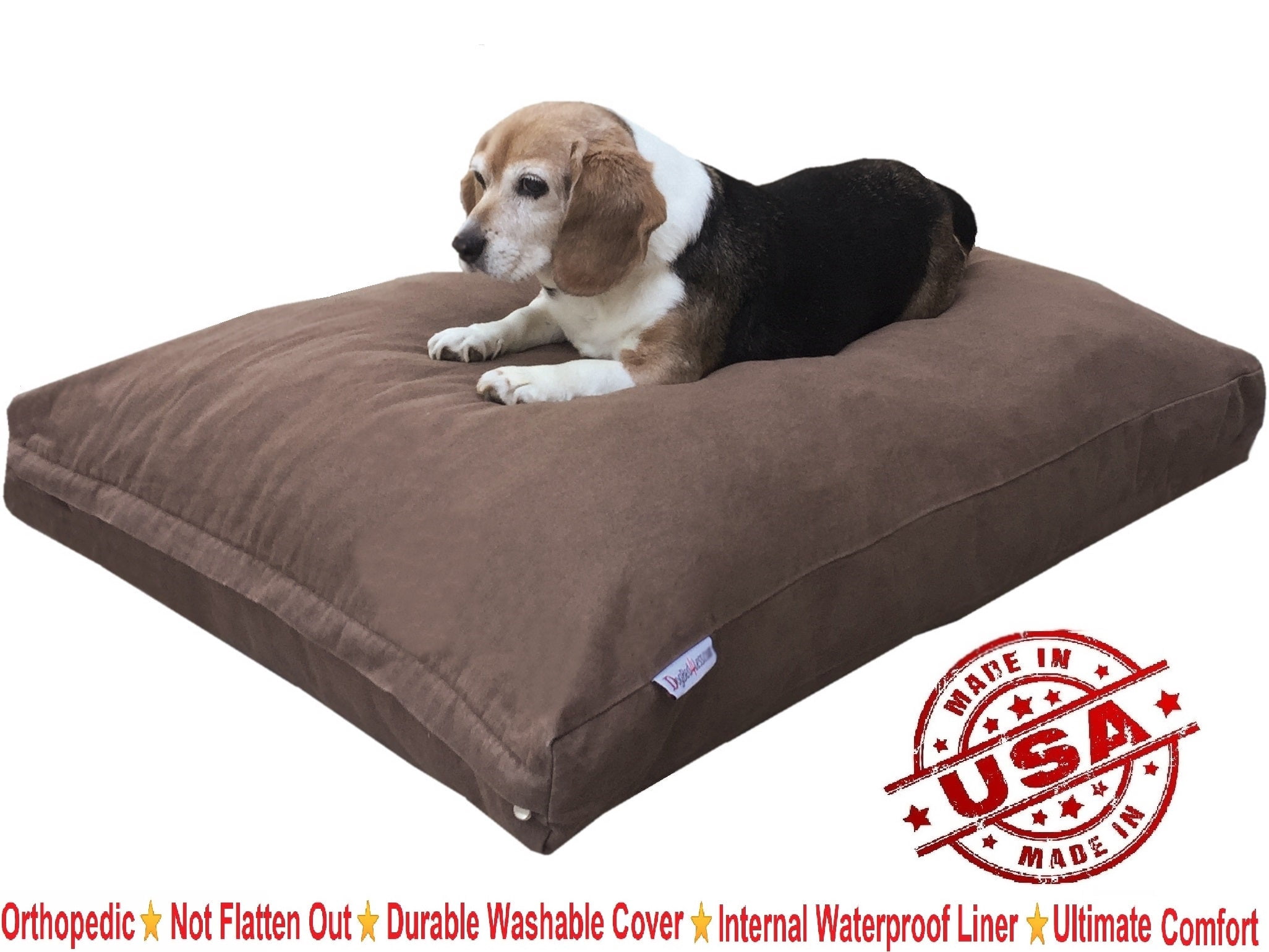 Dogbed4less Shredded Memory Foam Pet Dog Bed Pillow 55"x37", Washable Waterproof Brown Denim Cover