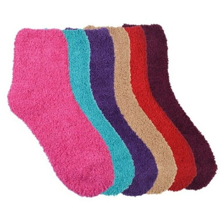 

6 Pairs Fuzzy Warm Soft New Plush Crew Plain Cozy Socks Slipper 301PL4 Size 9-11