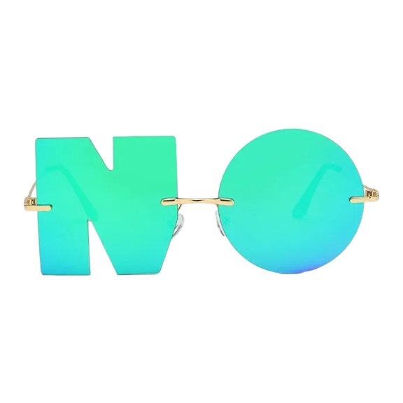 HUANLEDASH Decorative Glasses NO Shape Lens Individual Letter Sunglasses Photo Prop Rimless Anti-UV Color Flash Mirror Reflection Outdoor Travel Beach Sunglasses