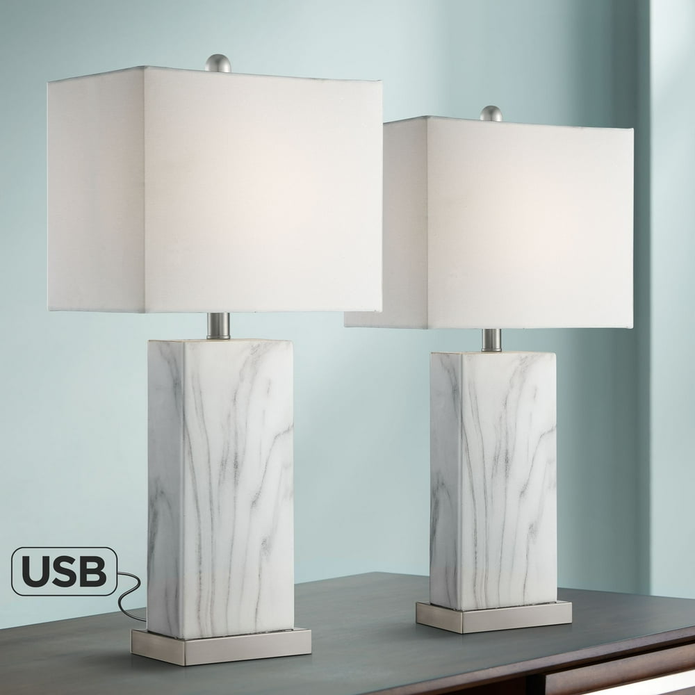 360 Lighting Modern Table Lamps Set of 2 with USB Charging Ports White