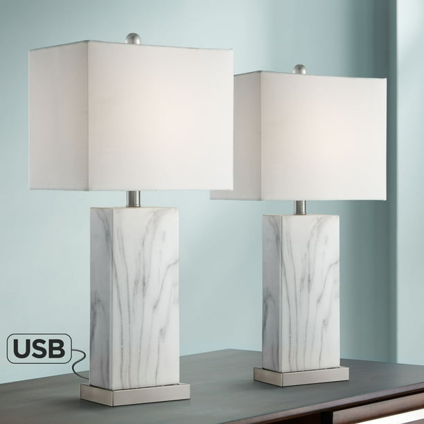 360 Lighting Modern Table Lamps Set of 2 with USB Charging Ports White