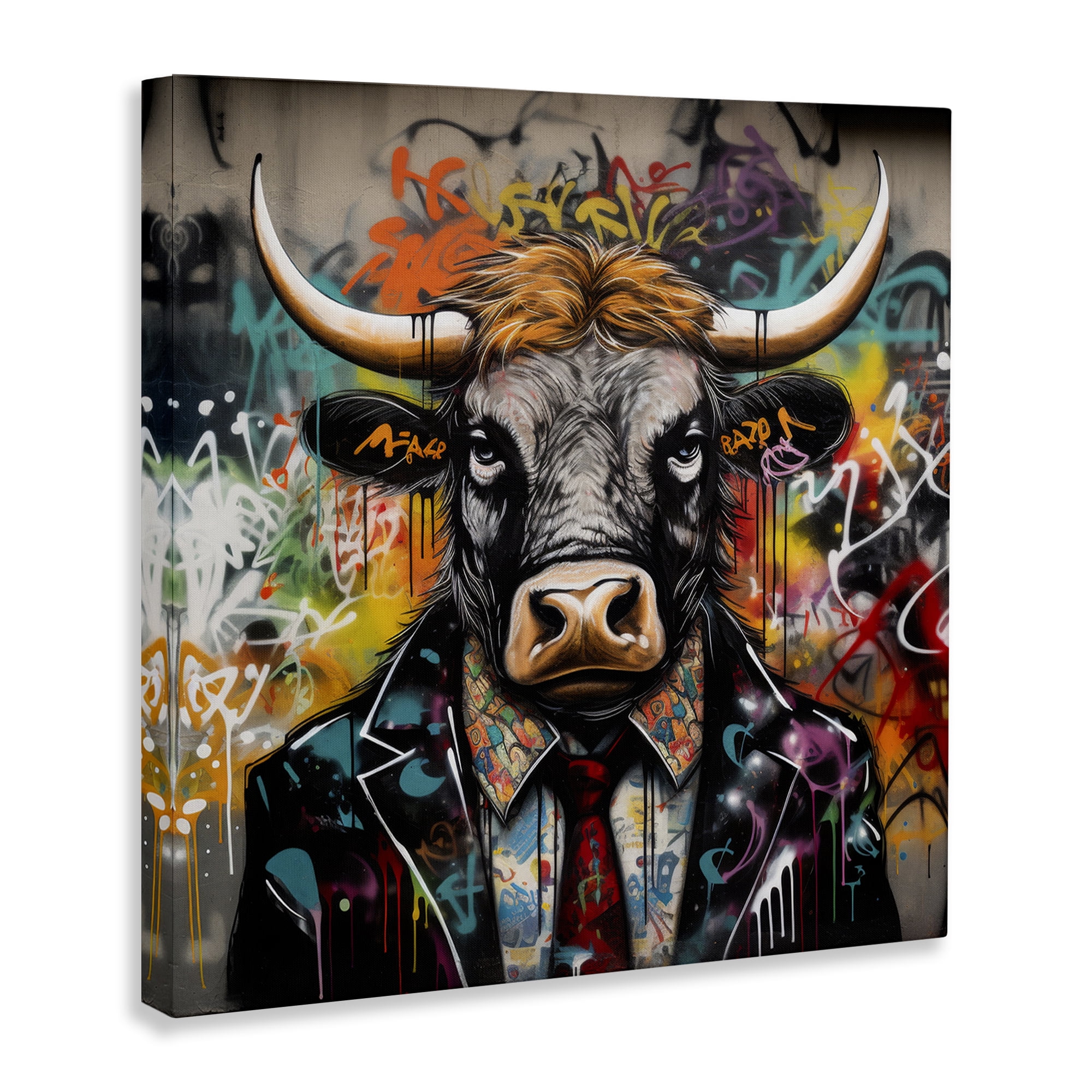 Stupell Industries Urban Graffiti Bull Animals & Insects Painting Gallery Wrapped Canvas Art Print Wall Art, 30 x 30