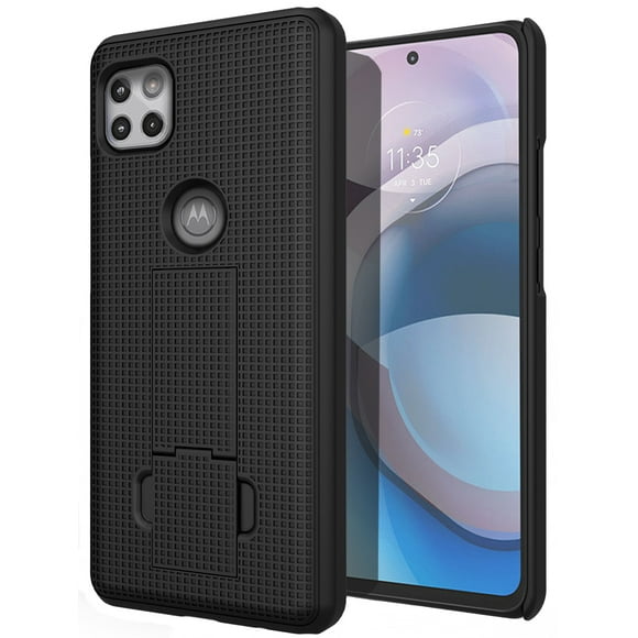 Nakedcellphone Kickstand Case Compatible with Motorola One 5G Ace, [Black] Slim Hard Shell Phone Cover View Stand for Moto XT2113