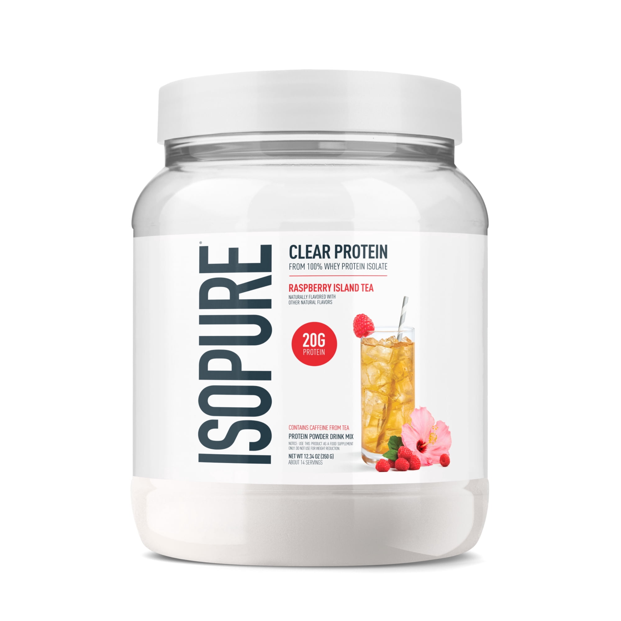 Isopure Clear Low Carb 100% Whey Protein Isolate Powder, Raspberry Island Tea, 20g Protein, 14 Servings