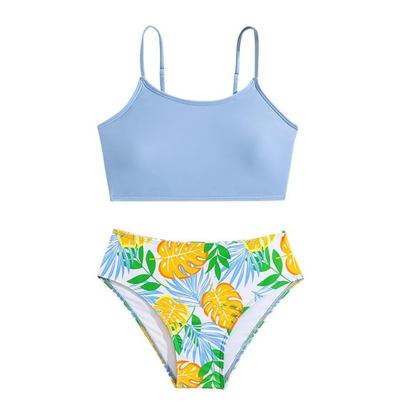 Odeerbi 8-12 Years Kids Girls Summer Beach String Bikini Swimsuit Hawaiian Beachwear Floral Bathing Suit Split Swimwear Two-piece Set