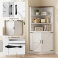 thumbnail image 6 of Jableast 67" Tall Farmhouse Corner Cabinet with Barn Door Design, Wooden Storage Cabinet with Open Display Shelves, Corner Hutch with Hidden Storage for Living Room, Kitchen, Bathroom, White, 6 of 8