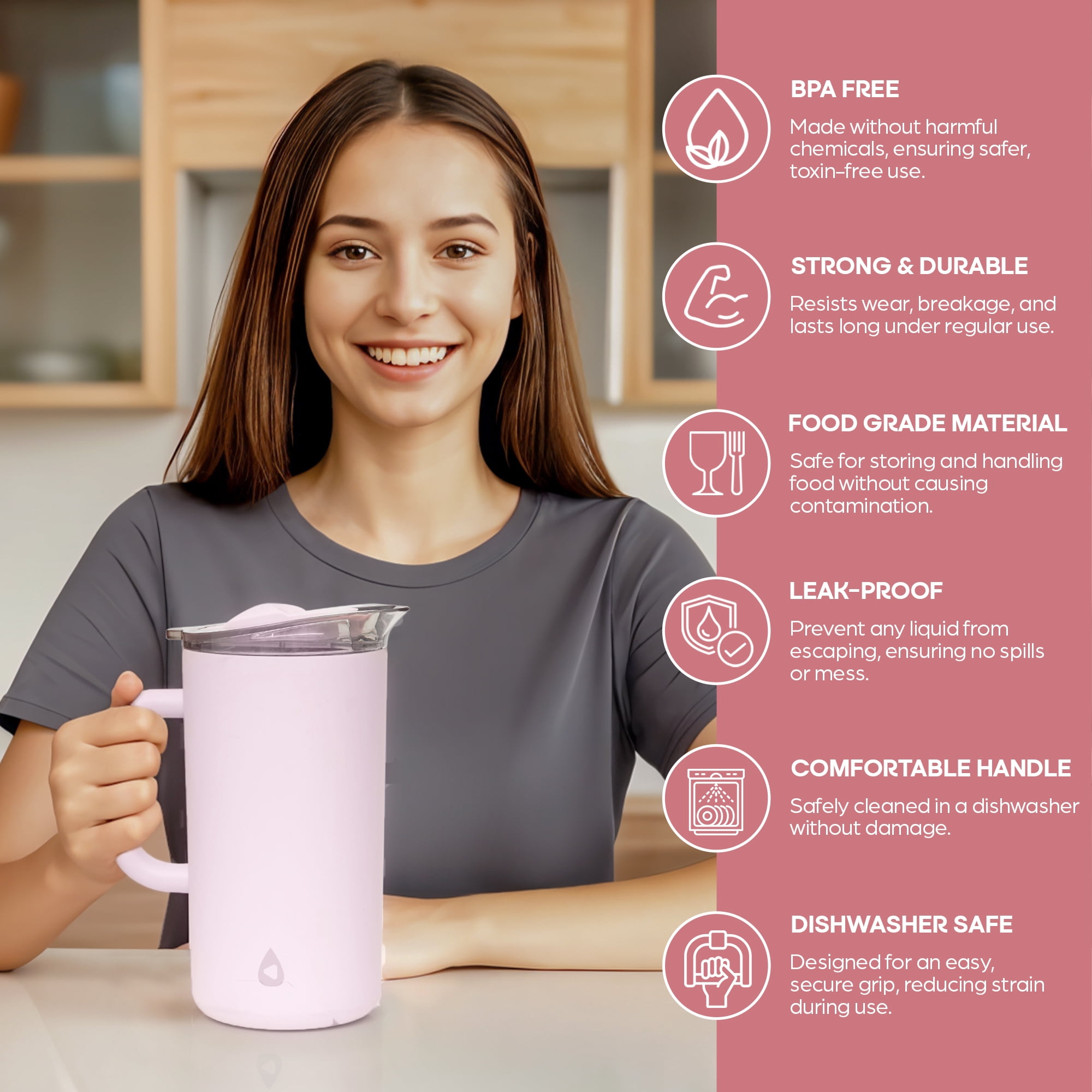 Stainless Steel Insulated Pitcher With Lid - 67oz Double Walled Vacuum Insulated Pitcher For Cold Drinks