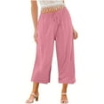 thumbnail image 2 of Dazajoo Womens Elastic Waist Straight Leg Pants 2024 Summer Casual Comfy Cotton Linen Trousers with Pockets Lightweight Loose Solid Color Pants for Women,Pink,XL, 2 of 6