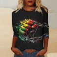 thumbnail image 1 of Meichang Hauts d'Été à Manches 3/4 pour Femmes, T-Shirt Afro-Américain, Tunique Décontractée, Col Rond, 1 of 5
