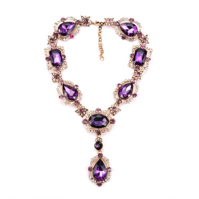 Guardurnaity Collar de aleación de cristal para mujer, collares llamativos a la moda con colgante, adorno de joyería brillante para fiesta de Bar Ropa, zapatos y accesorios Miscelánea Púrpura Guardurnaity AP014884-03