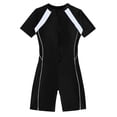 thumbnail image 2 of Women's One Piece Swimsuit Solid Color Patchwork Flat Leg Short Sleeve Zipper Front for Beach Pool Vacation,White,L, 2 of 7