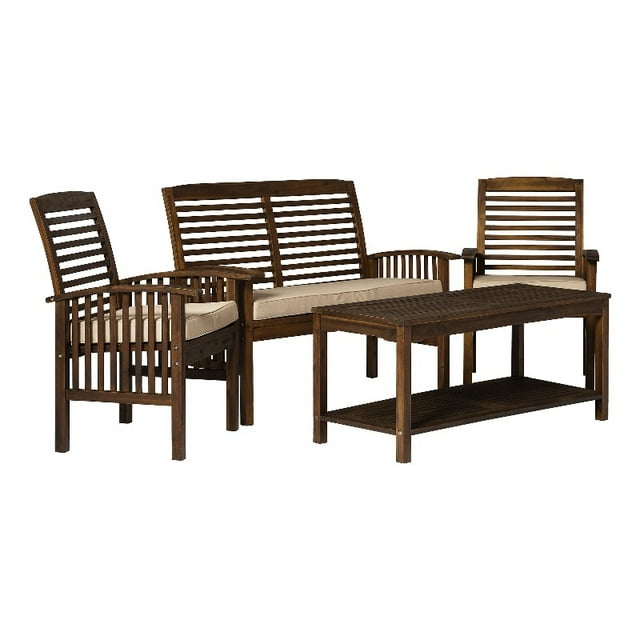 4 Piece Acacia wood Patio Conversation Set in Dark brown