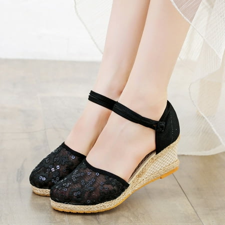 

eczipvz Platform Sandals Women s Sandals Bohemia Summer Beach Flats Beaded Ankle Strappy Sandal Dressy Shoes