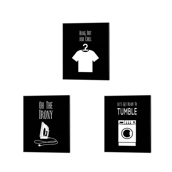 Great Art Now Hang Out And Chill, Oh The Irony & Let's Get Ready To Tumble - Black by Color Me Happy 3 Piece Canvas Art Set Each 12"W x 15"H