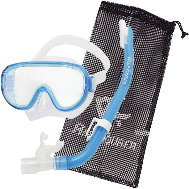 Reef Tourer Máscara y Snorkel de una Sola Ventana para Niños de 4 a 9 Años, Azul Transparente