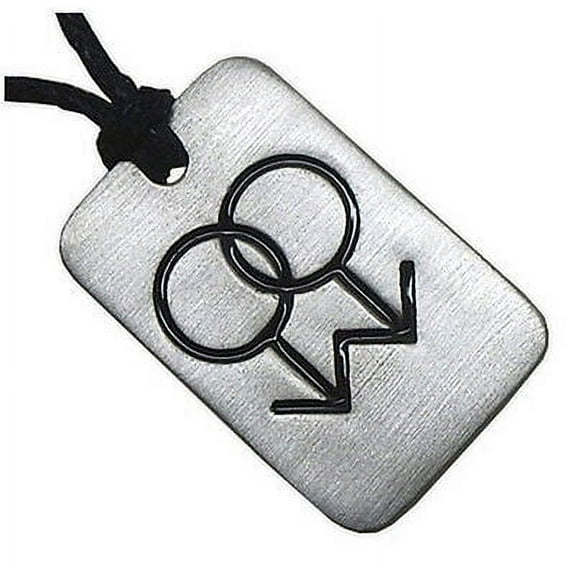 Pride Shack - PEWTER Double Male Symbol Mens Gay Pride Dog Tag Pendant Necklace