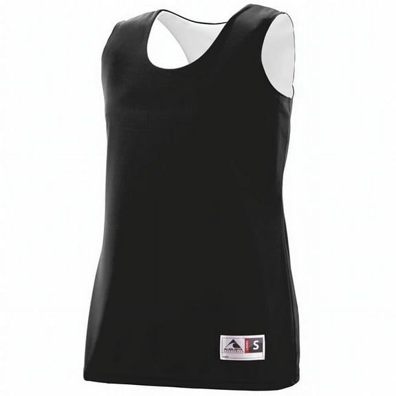 147A-Black- White-2X Ladies Reversible Wicking Tank, Black & White - 2X