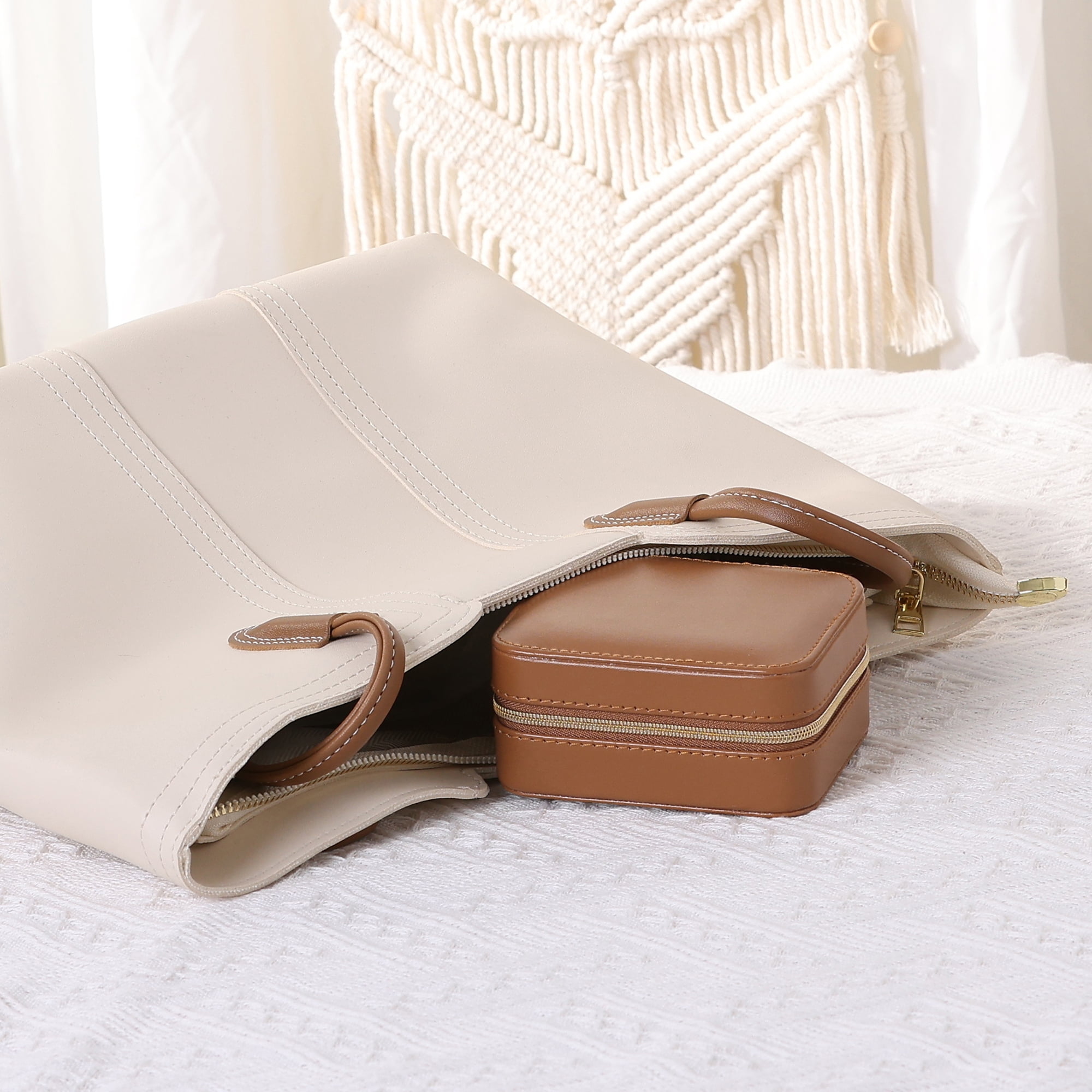 Unique Bargains Jewelry Box Small Portable PU Leather Jewelry Organizer Case Storage Brown