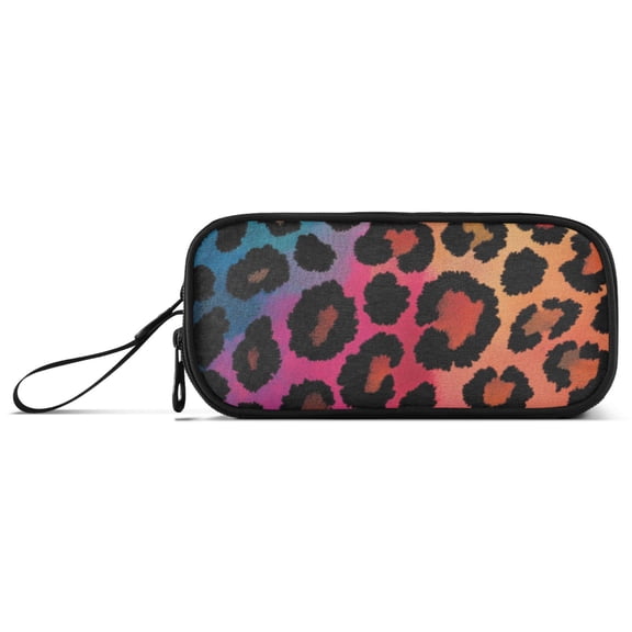 Rainbow-color Leopard Print Pencil Case Stationary Holder Pen Bag Pencil Pouch Tool Organizer 3 Compartments