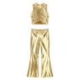 thumbnail image 4 of Kaerm Womens 70s Disco Vintage Dance Outfits PVC Leather Crop Tank Tops Bell Bottoms Flared Pants Set Gold M, 4 of 7
