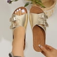 thumbnail image 4 of Womens Gold Wedge Sandals Double Buckle Slide Sandals PU Faux Leather Adjustable Open Toe Comfortable Casual Summer Shoes,Size 9.5, 4 of 9