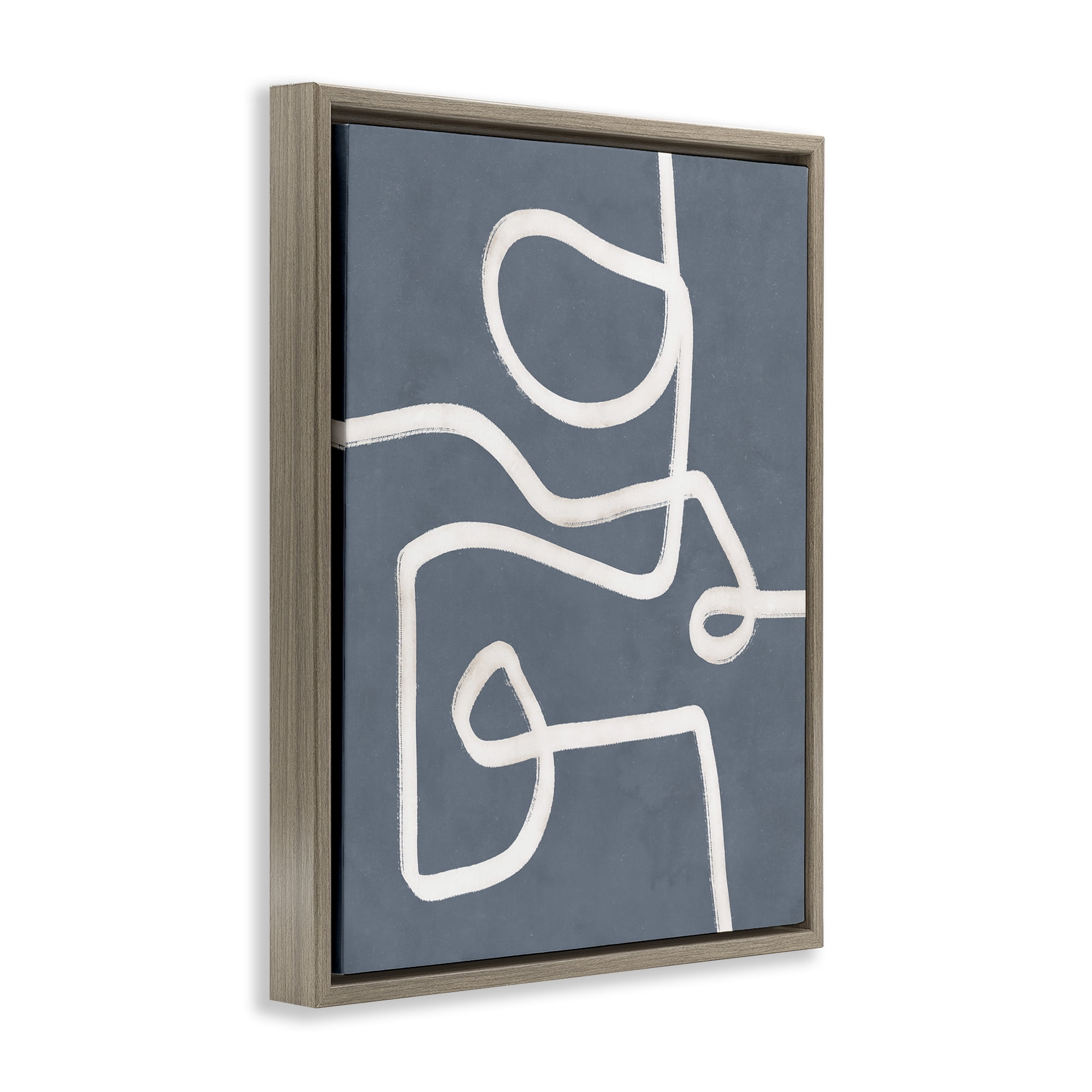Stupell Industries Free Line on Blue Abstract Painting Brown Floater Framed Canvas Art Print Wall Art, 17 x 21
