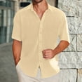 thumbnail image 2 of Inglocry Men's Casual Button Down Shirts Short Sleeve Textured Summer Beach Shirt Habit Shirts For Men Short Sleeve Khaki 3XL, 2 of 5