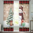 thumbnail image 3 of Red Plaid Christmas Semi Sheer Curtains 72 Inch Length 2 Panels Set,Snowman Xmas Tree Snowflake Gifts Wooden Sheer Kitchen Curtain Voile Window Curtain for Living Room Bedroom Rod Pocket Drapes, 3 of 7