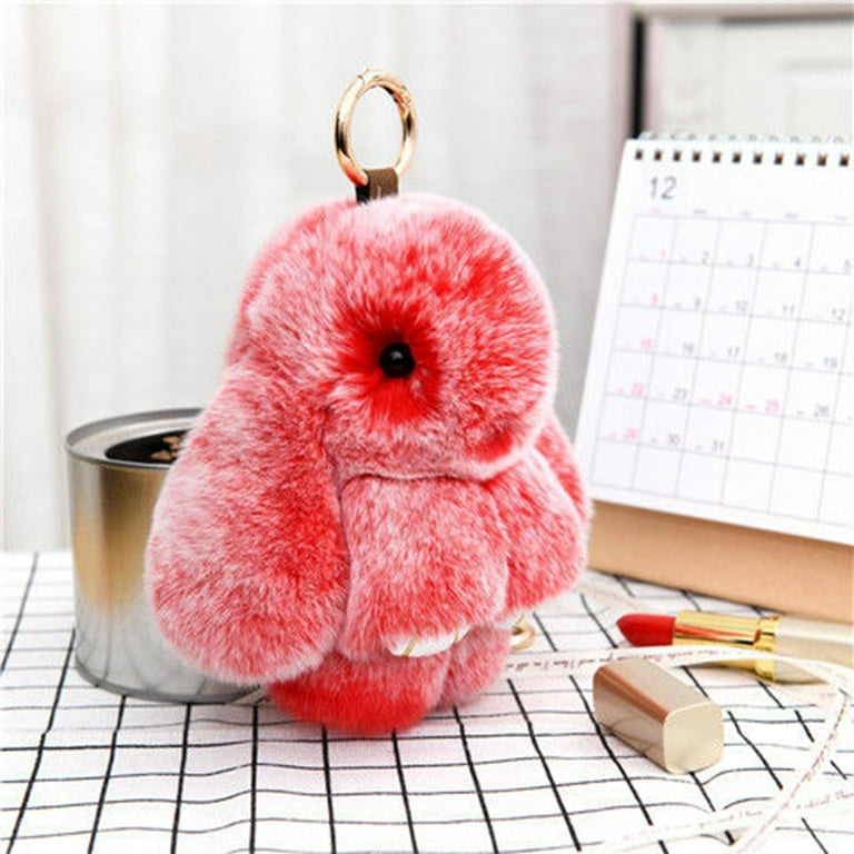 Easter Furry Pink Bunny Keychain Pouch