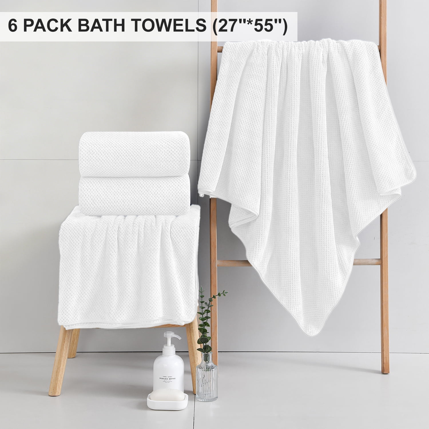 Kebury 6 Pack Bath Towels Set, 27"x55" Bath Sheets Towels Set For Adults, Mid-size Bathroom Towel Ultra Soft Microfiber Quick Dry Highly Absorbent Shower Towel Spa Hotel Use (White)
