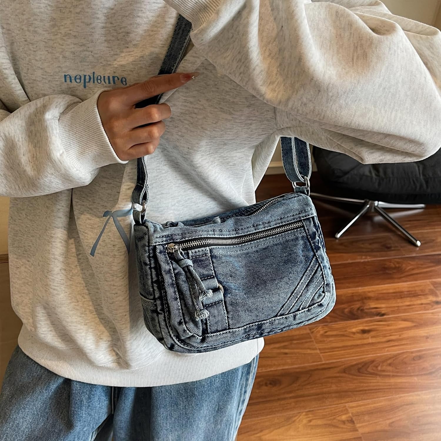 Denim Crossbody Bags for Women Small Jean Purse Casual Denim Shoulder Bag Handbag