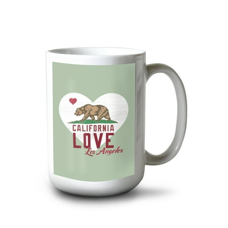 

15 fl oz Ceramic Mug Los Angeles California California Bear Flag with Heart Contour Dishwasher & Microwave Safe