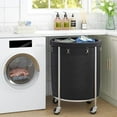 thumbnail image 2 of Laundry Hamper on Wheels, 23.6" Diameter 170L Large Capacity Laundry Basket with Removable Liner Bag, Easy Rolling Clothes Cart with 4 Casters and 2 Brakes, Sturdy Metal Frame, Black, 2 of 9